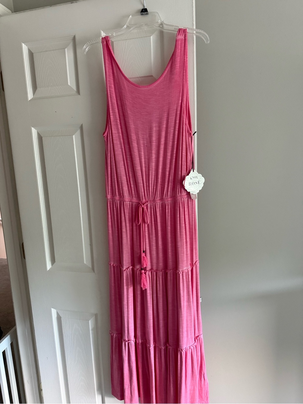 🏷️ NWT Knox Rose Pink Tiered Maxi Dress with Tassels size medium